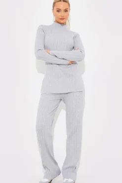 Rib Knitted Co Ord Trouser|In The Style Hot