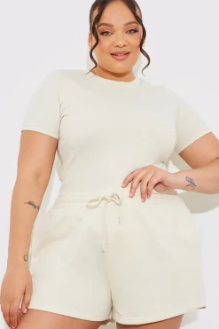 Ribbed Crew Neck Short Sleeve Bodysuit|Fits Hot
