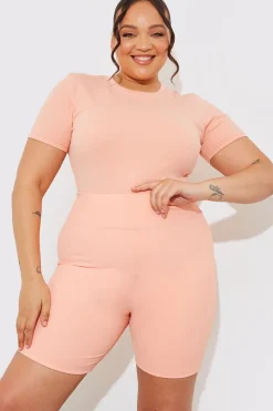 Ribbed Crew Neck Short Sleeve Bodysuit|Fits Hot