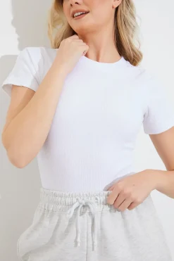Ribbed Crew Neck Short Sleeve Bodysuit|Fits Hot