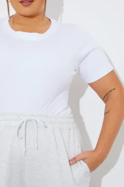 Ribbed Crew Neck Short Sleeve Bodysuit|Fits Hot