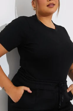Ribbed Crew Neck Short Sleeve Bodysuit|Fits Hot