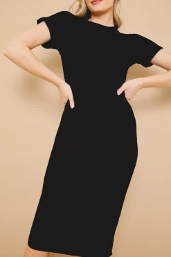Ribbed Crew Neck Short Sleeve Midi Dress|In The Style Sale