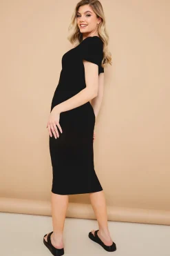Ribbed Crew Neck Short Sleeve Midi Dress|In The Style Sale