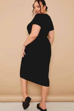 Ribbed Crew Neck Short Sleeve Midi Dress|In The Style Sale