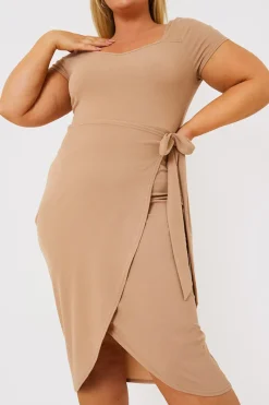 Ribbed Sweetheart Wrap Midi Dress|In the Style Hot