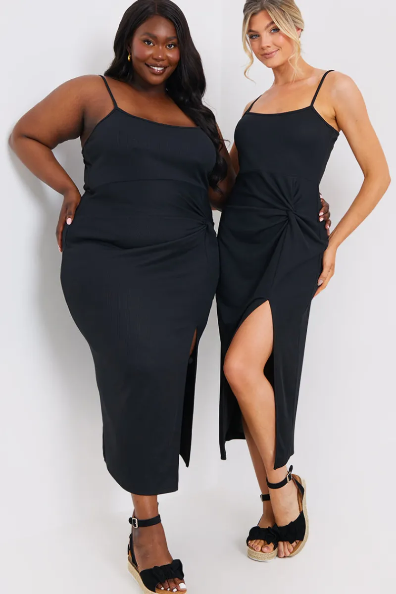 Ribbed Twist Detail Midi Dress|In the Style