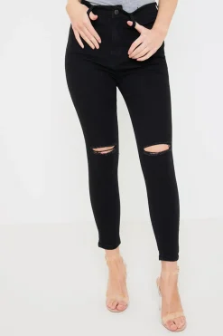 Ripped Knee Wash Stretch Skinny Jeans|In the Style Discount