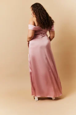 Satin Bardot Ruched Maxi Dress|In The Style Online