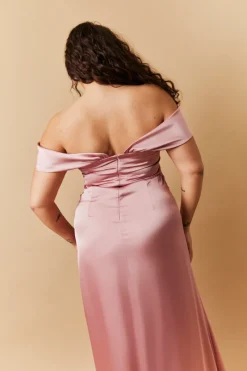 Satin Bardot Ruched Maxi Dress|In The Style Online