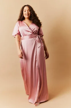 Satin Wrap Tie Angel Sleeve Maxi Dress|In The Style Sale