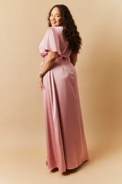 Satin Wrap Tie Angel Sleeve Maxi Dress|In The Style Sale