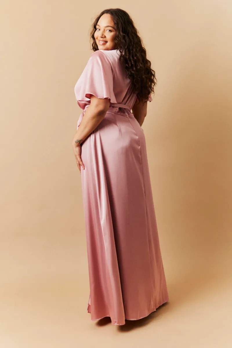 Satin Wrap Tie Angel Sleeve Maxi Dress|In The Style Sale