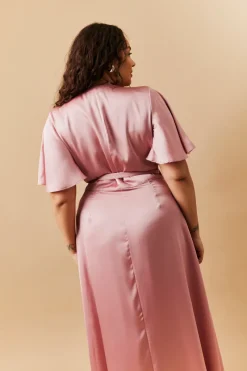 Satin Wrap Tie Angel Sleeve Maxi Dress|In The Style Sale