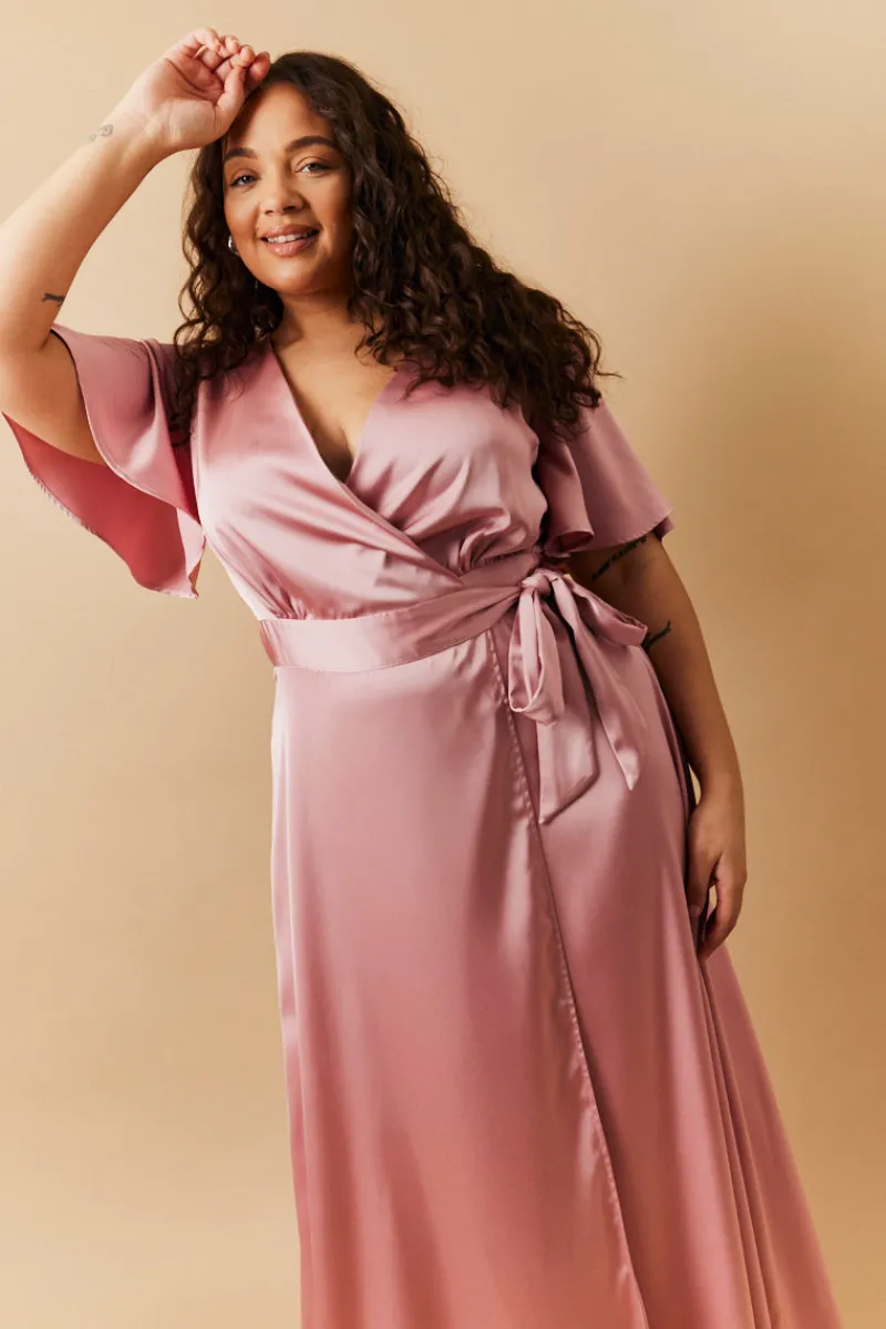 Satin Wrap Tie Angel Sleeve Maxi Dress|In The Style Sale
