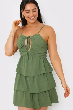 Ruched Bust Tie Detail Frill Mini Dress|In the Style Hot