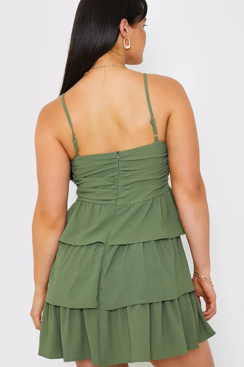 Ruched Bust Tie Detail Frill Mini Dress|In the Style Hot