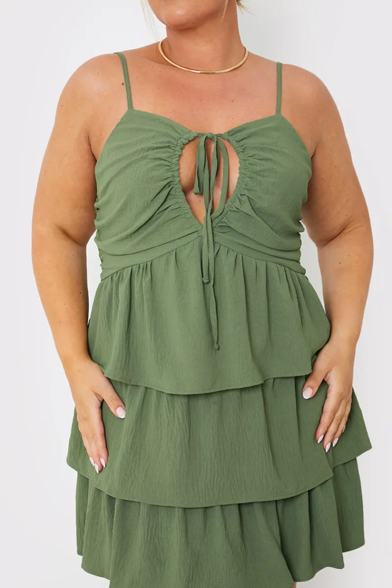 Ruched Bust Tie Detail Frill Mini Dress|In the Style Hot