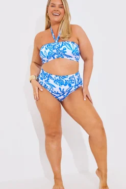 Ruched Front High Waist Tropical Print Bikini Bottom|In the Style Clearance