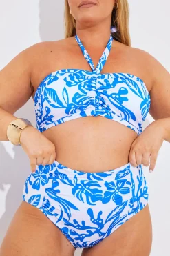 Ruched Front High Waist Tropical Print Bikini Bottom|In the Style Clearance