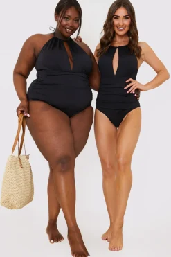 Ruched Halter Neck Swimsuit|In the Style Clearance