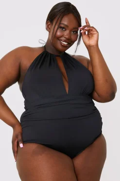 Ruched Halter Neck Swimsuit|In the Style Clearance