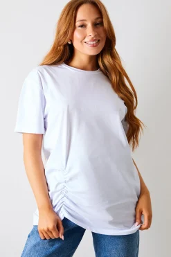 Ruched Longline Aysmmetric T-Shirt|In The Style Discount