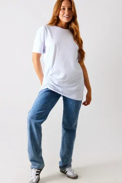 Ruched Longline Aysmmetric T-Shirt|In The Style Discount