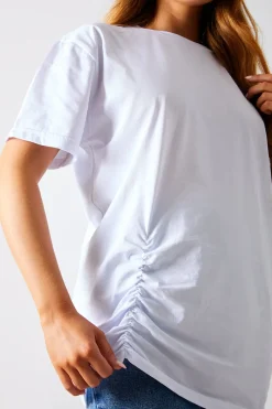 Ruched Longline Aysmmetric T-Shirt|In The Style Discount
