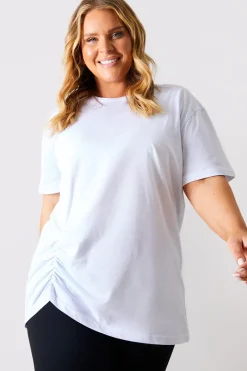 Ruched Longline Aysmmetric T-Shirt|In The Style Discount