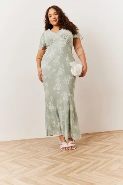 Floral Print Chiffon Flutter Sleeve Maxi Dress|In The Style