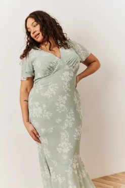 Floral Print Chiffon Flutter Sleeve Maxi Dress|In The Style