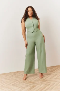 Tailored Halterneck Waistcoat Wide Leg Jumpsuit|In The Style Hot