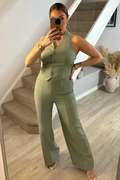 Tailored Halterneck Waistcoat Wide Leg Jumpsuit|In The Style Hot