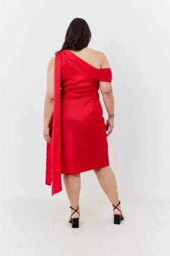 Satin Asymmetric Draped Neckline Midi Dress|In The Style Sale