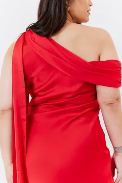 Satin Asymmetric Draped Neckline Midi Dress|In The Style Sale