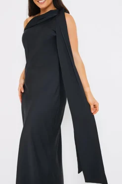 Satin Asymmetric Draped Neckline Maxi Dress|In The Style Clearance