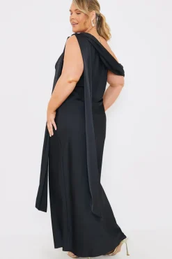 Satin Asymmetric Draped Neckline Maxi Dress|In The Style Clearance