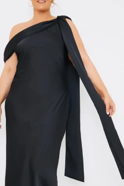 Satin Asymmetric Draped Neckline Maxi Dress|In The Style Clearance