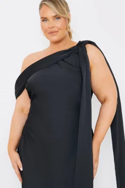 Satin Asymmetric Draped Neckline Maxi Dress|In The Style Clearance