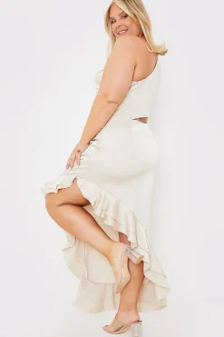 Satin Asymmetric Frill Maxi Dress|In the Style