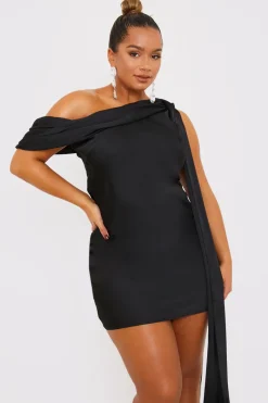 Satin Asymmetric Neckline Mini Dress|Terrie Mcevoy Online