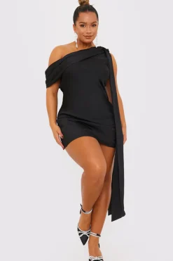 Satin Asymmetric Neckline Mini Dress|Terrie Mcevoy Online