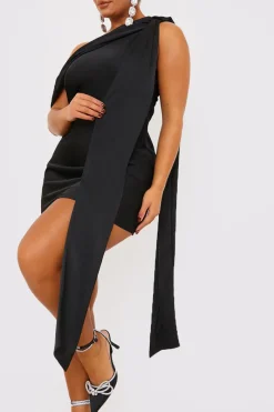 Satin Asymmetric Neckline Mini Dress|Terrie Mcevoy Online