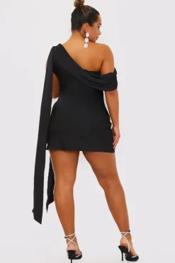 Satin Asymmetric Neckline Mini Dress|Terrie Mcevoy Online