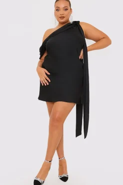 Satin Asymmetric Neckline Mini Dress|Terrie Mcevoy Online