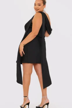Satin Asymmetric Neckline Mini Dress|Terrie Mcevoy Online