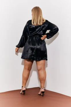 Satin Balloon Sleeve Belted Mini Dress|In the Style Outlet