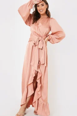 Satin Balloon Sleeve Maxi Dress|In the Style Sale