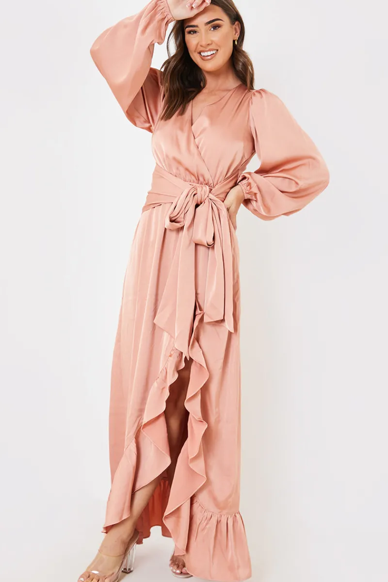 Satin Balloon Sleeve Maxi Dress|In the Style Sale